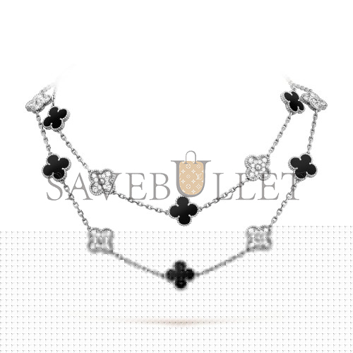 V*N CL*F arpels vintage alhambra long necklace, 20 motifs - white gold, diamond, onyx  vcarp2r800