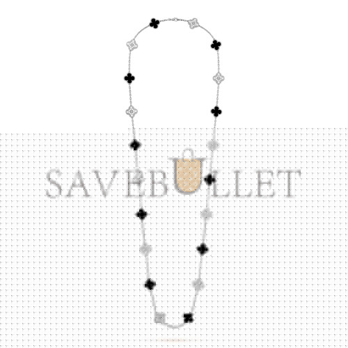 V*N CL*F arpels vintage alhambra long necklace, 20 motifs - white gold, diamond, onyx  vcarp2r800