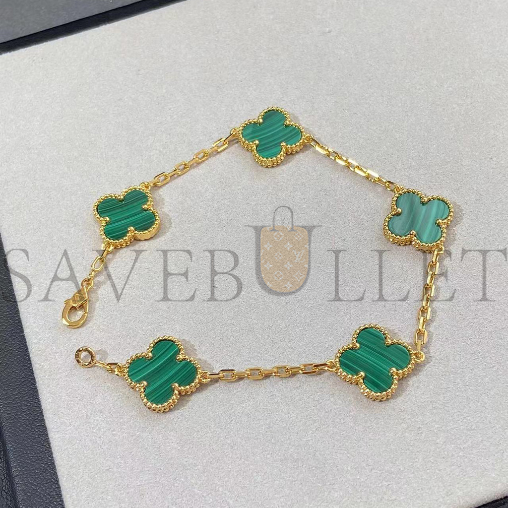 V*N CL*F arpels vintage alhambra bracelet, 5 motifs - yellow gold, malachite  vcarl80900