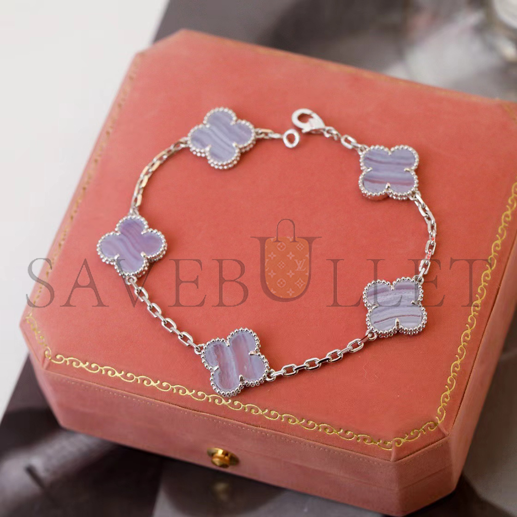 V*N CL*F arpels vintage alhambra bracelet, 5 motifs - white gold, chalcedony vcard34700