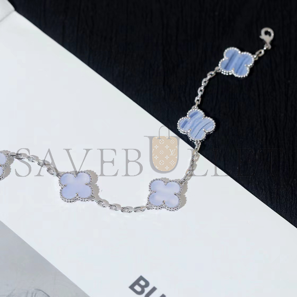 V*N CL*F arpels vintage alhambra bracelet, 5 motifs - white gold, chalcedony vcard34700