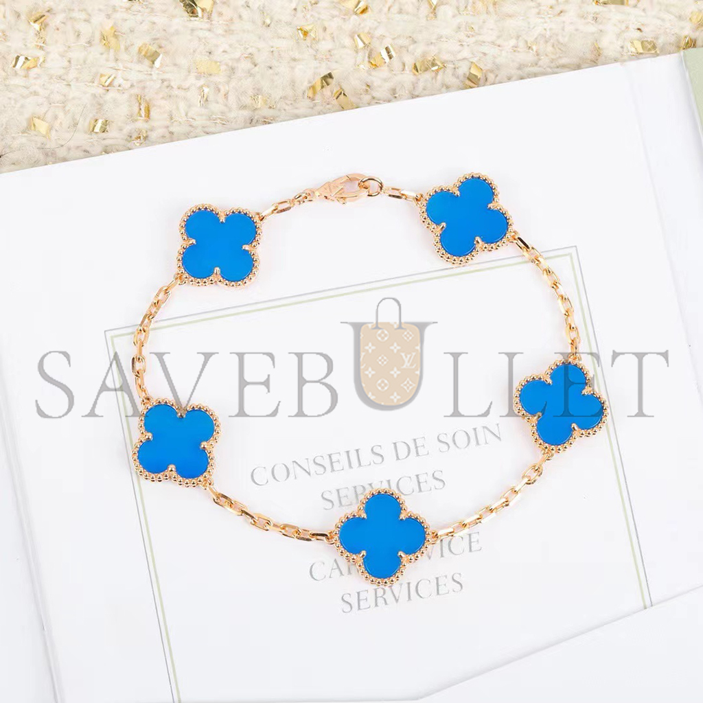 V*N CL*F arpels vintage alhambra bracelet, 5 motifs - yellow gold, agate  vcarp34900