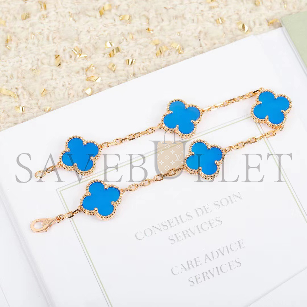 V*N CL*F arpels vintage alhambra bracelet, 5 motifs - yellow gold, agate  vcarp34900