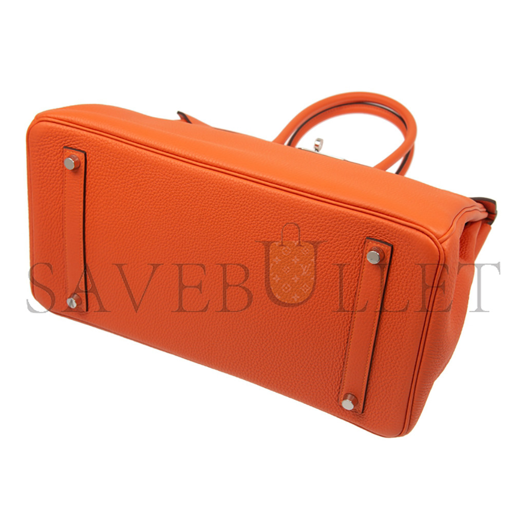 H**mes birkin 25 togo leather orange silver buckle bag 521791 (25*20*13cm)