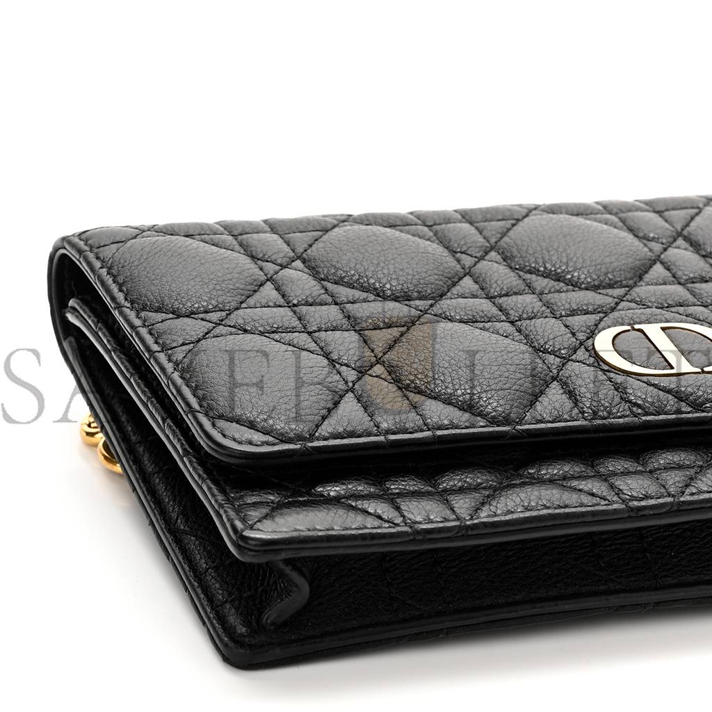 d*or S*pple calfskin cannage caro belt pouch with chain black (20*12*3.2cm)